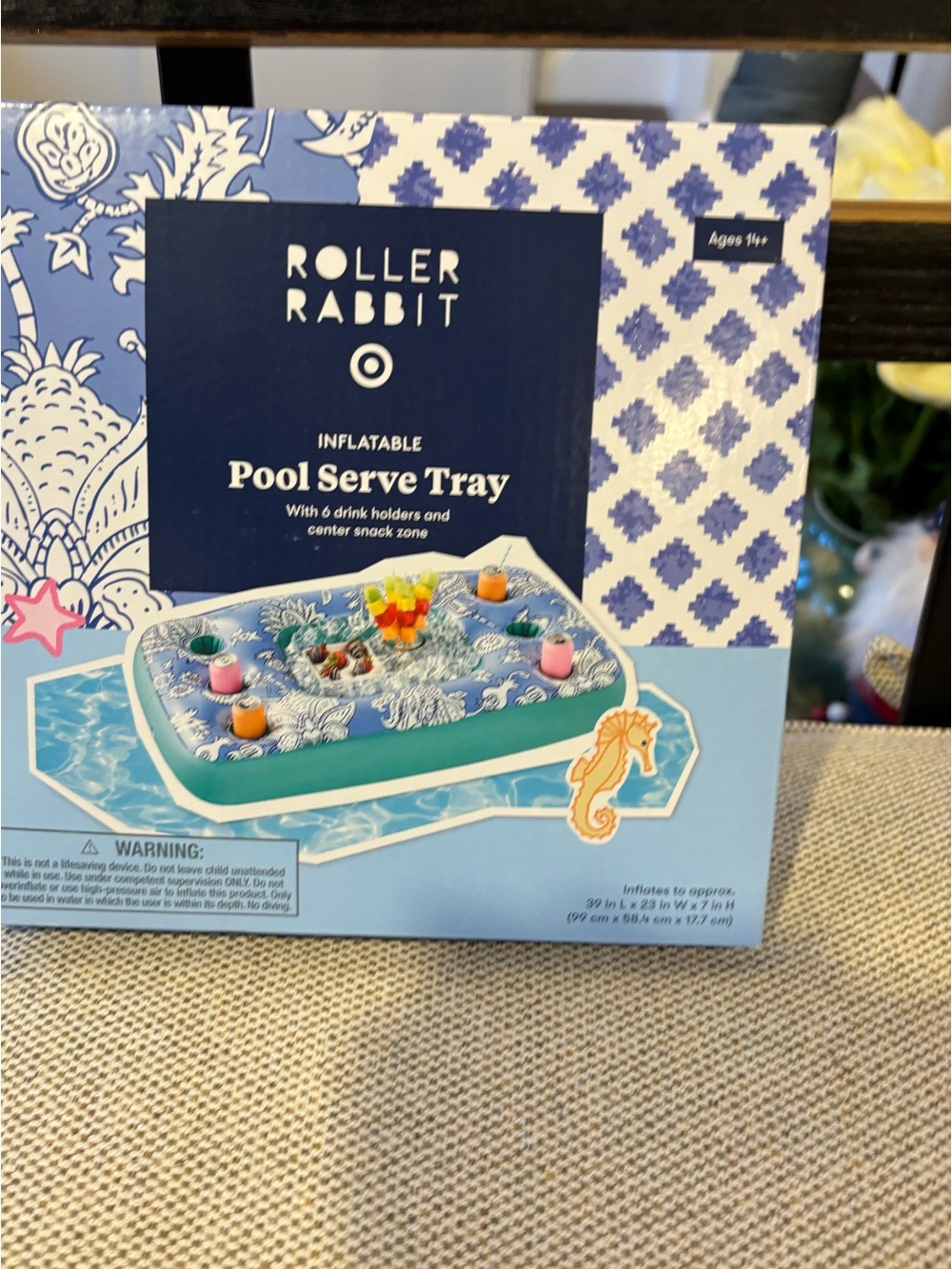 Roller Rabbit Blue and White Inflatable Pool Serve Tray - Picture 5 of 6